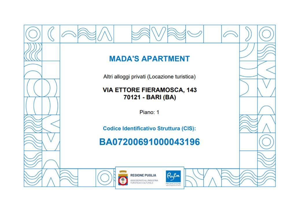 Mada'S Apartment Deluxe Bari Esterno foto